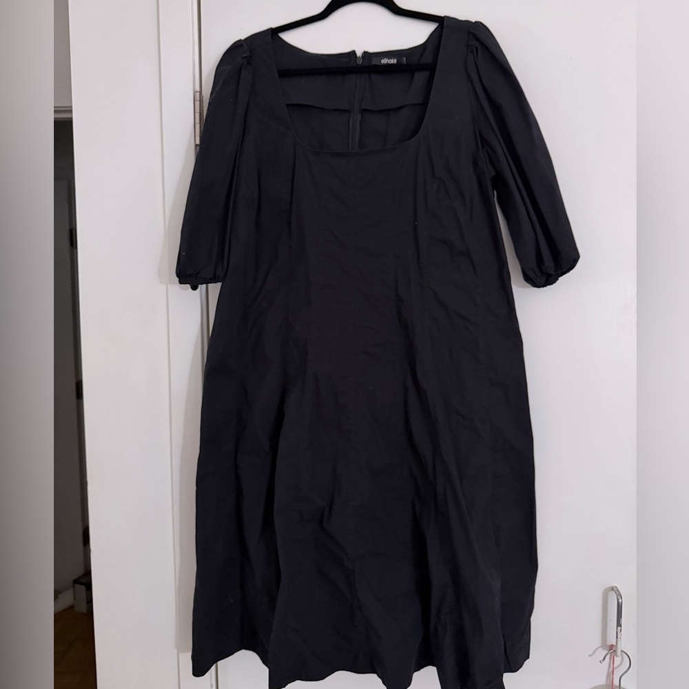 eShakti Black Square Neck Poplin Dress XL